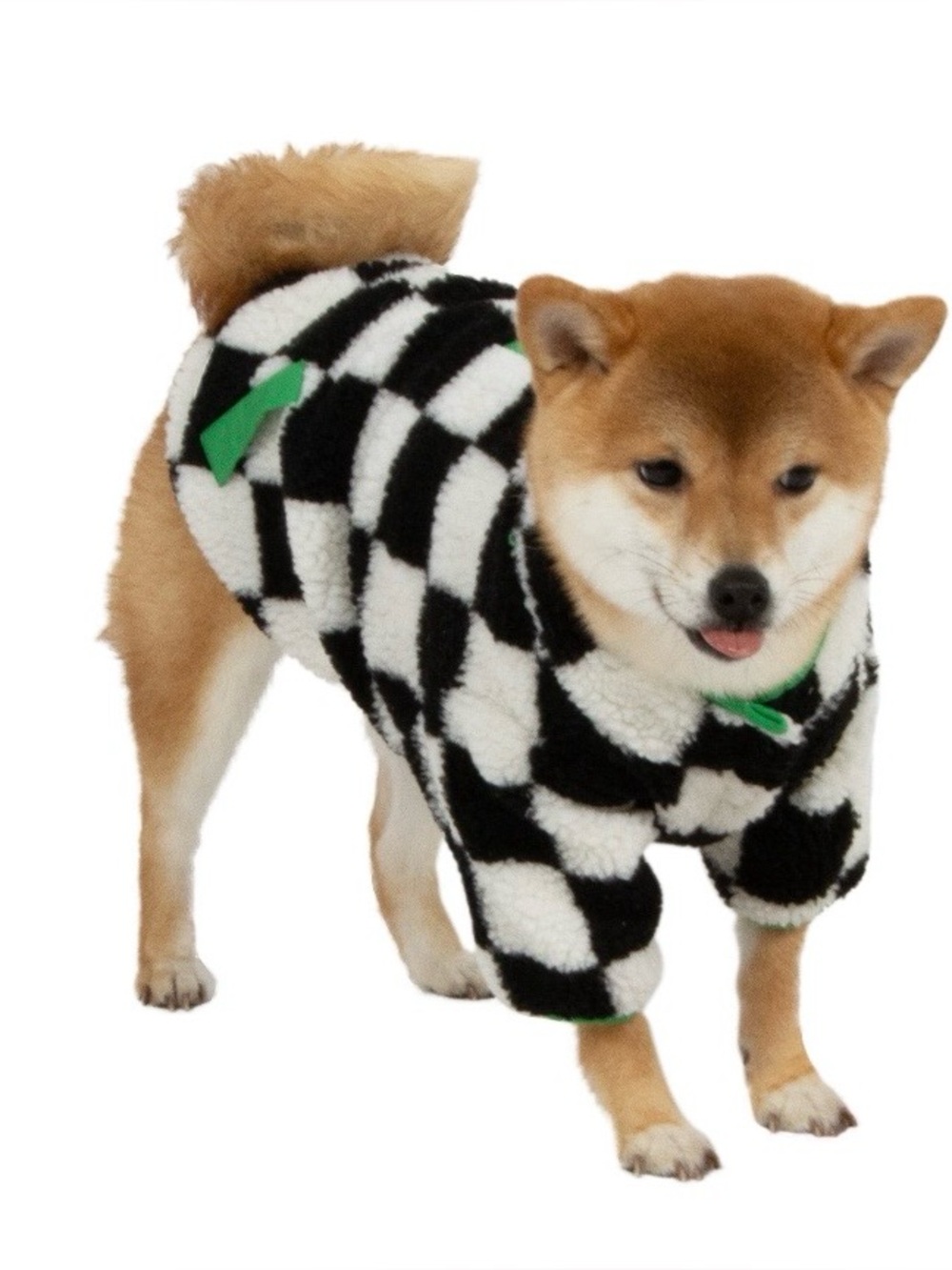 Oodles Black White Checkered Warm Sherpa Fleece Dog Jacket Small 10-18 lbs